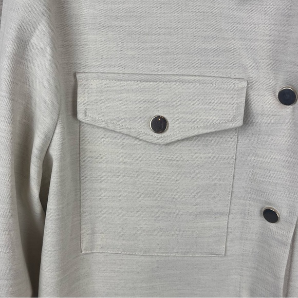 F&F Collared Shacket Shirt Jacket Snap Up Cream Double Front Pockets Size 10 - Picture 6 of 16